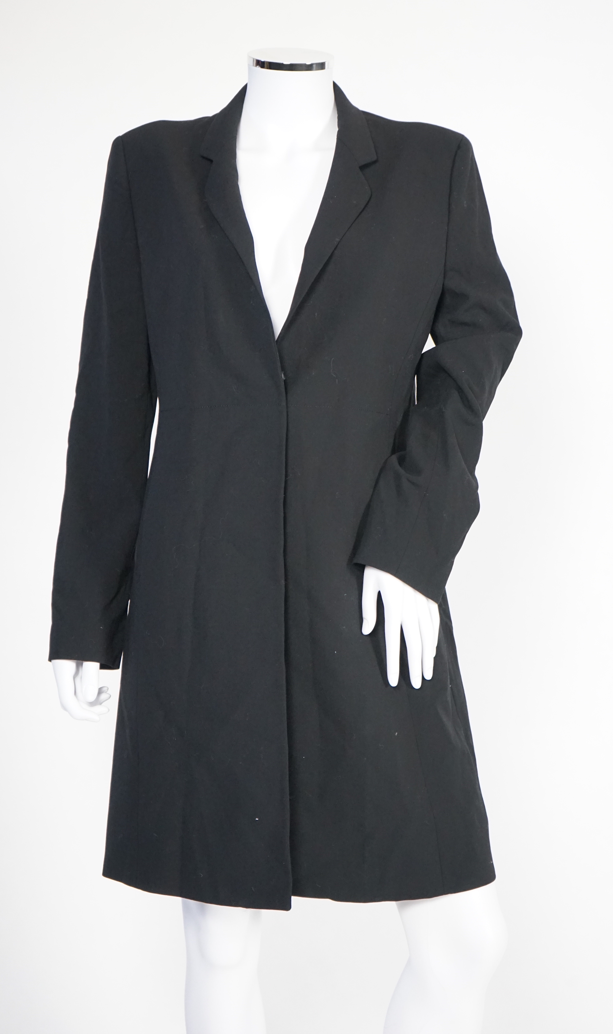 Two Emporio Armani lady's black jackets and one yellow leather biker jacket, long jacket size EU 40, both the others are size EU 42